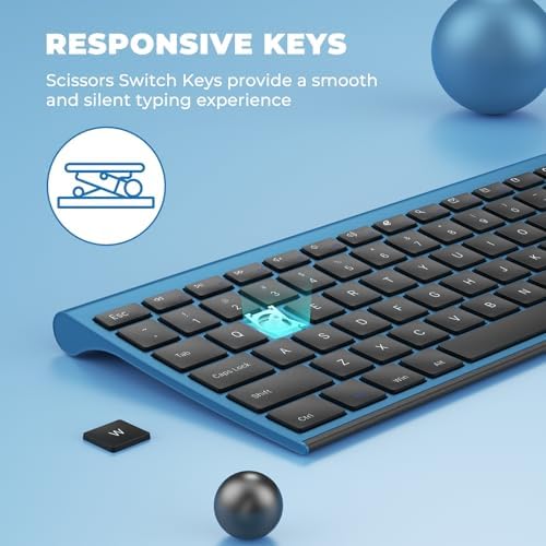 Vssoplor Wireless Keyboard and Mouse, Rechargeable Ultra Slim, Black Blue