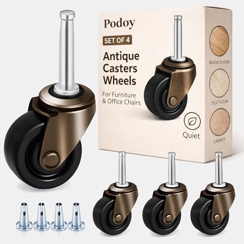 2" Antique Furniture Caster Wheels with Stem Sockets, 4 Pack