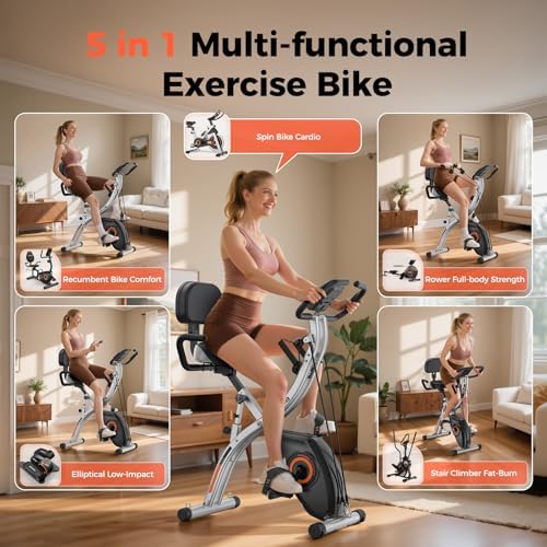 YOSUDA Folding Exercise Bike, 5 IN 1 Foldable Stationary Bike for Seniors