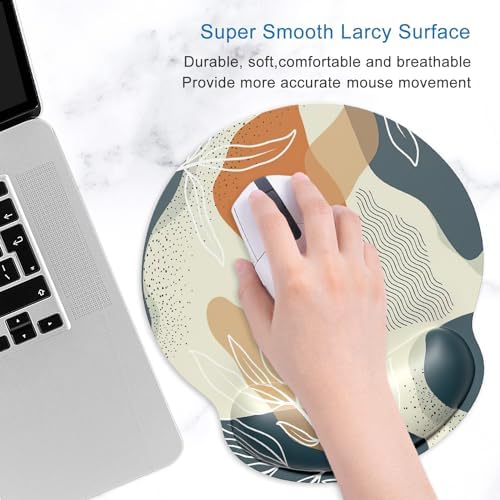 ITNRSIIET Ergonomic Mouse Pad with Wrist Support Wrist Rest Smooth Surface Non-Slip Rubber Base Comfortable Office Supplies Pain Relief, 9.8 x 9.1 inches, Abstract Leaf