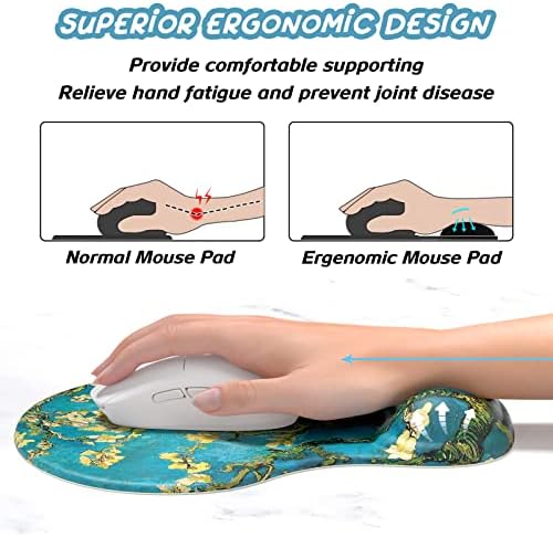 Hsurbtra Ergonomic Mouse Pad with Wrist Rest Support, Gel Mouse Pads with Non-Slip PU Base, Pain Relief Memory Foam Computer Mat, Cute Office Supplies Desk Decro Accessories, Blue