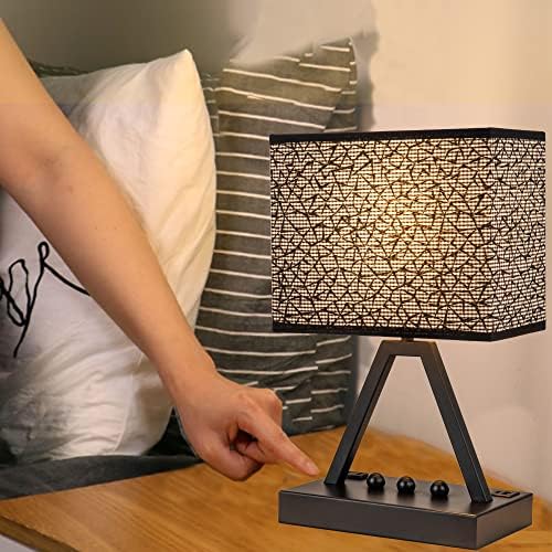 Briever Touch Control Table Lamp, 3-Way Dimmable Desk Lamp with USB C & A and AC Outlet, Bedside Lamp with Phone Stands for Bedroom, Living Room, Office, LED Bulb Included, Black Shade