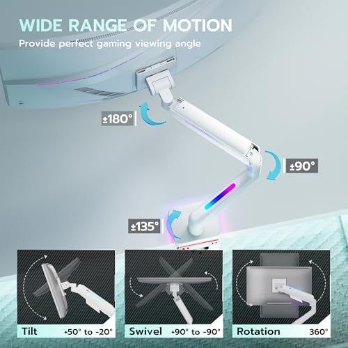 ARES WING Gas Spring Monitor Arm with RGB for 17-49 Inch Screen, White