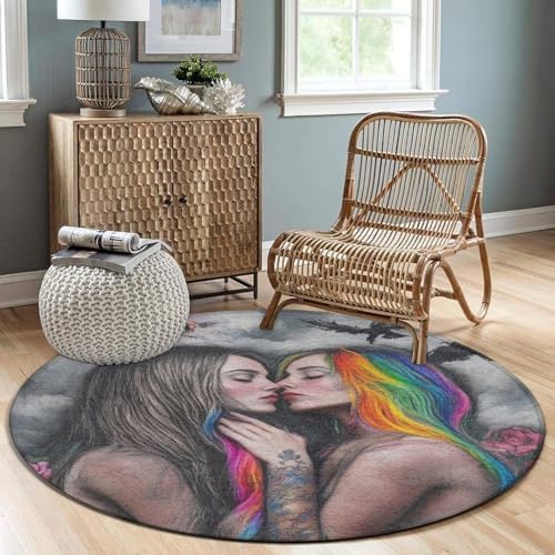 Highly Premium Quality Floor Mat, Office Chair Decor Mat, Room Sofa Yoga Soft Round Carpet Goth Gothic Girl Lace Love LGBT Lesbian Pride, 36inch