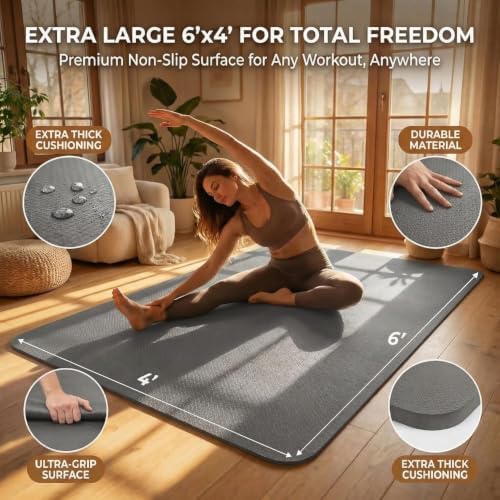 Large Yoga Mat 6'x 4'（72”x 48”）—1/4" &1/3" Extra Wide Exercise Mat 183cm x 122cm Large Exercise Mat Big Home Yoga Mat Pilates Mat,Non Slip,Thick,TPE Workout Mat,for Women & Men, Yoga, Pilates, Gym and Floor Workouts Pilates