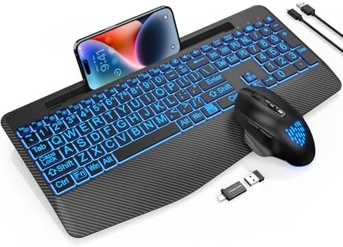 SABLUTE Wireless Keyboard and Mouse Combo, Large Print Backlit Scissor Keys