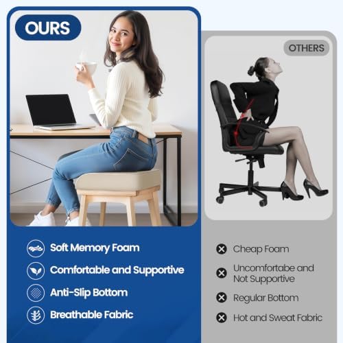 SweetSlubr Seat Cushion, Chair Pad, Memory Foam Tailbone Pain Relief