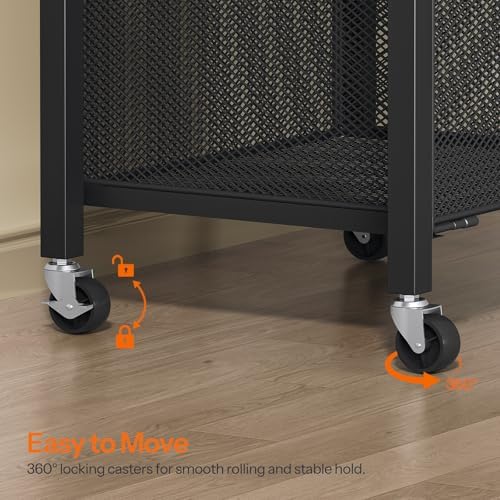 HOOBRO Printer Stand with Hanging File Drawer, Rolling Printer Cart on Wheels, Mobile Filing Cabinet Storage Shelf, Home Office Desk Side Organizer, Black BB17UPS01