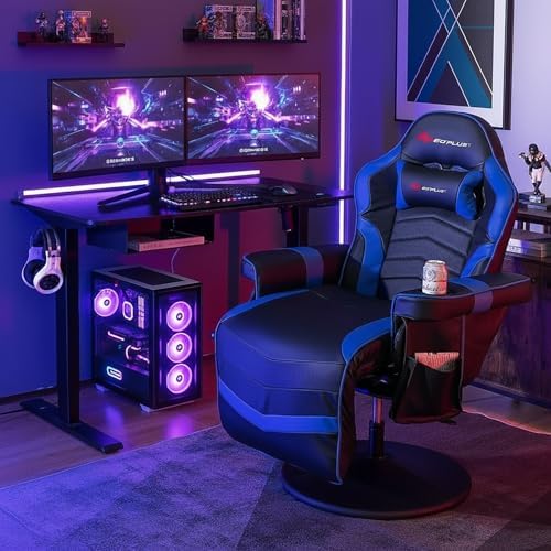 POWERSTONE Gaming Recliner, Adjustable Massage Gaming Chair with Cup Holder Footrest Ergonomic Single Sofa Living Room Home Theater Seating with Side Pouch (Navy Blue)