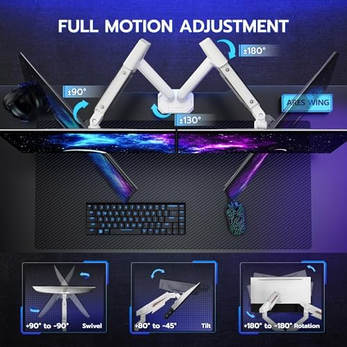 ARES WING 17-35 Inch Heavy Duty Dual Monitor Arm with USB, White
