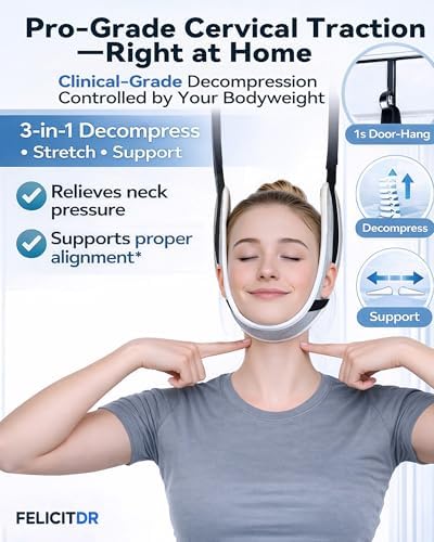 Upgraded Over-The-Door Cervical Neck Traction Device – Portable Adjustable Neck Stretcher for Neck Pain Relief, Spine Alignment & Posture Correction, Home Physical Therapy Kit, 330 lbs Support (Grey)