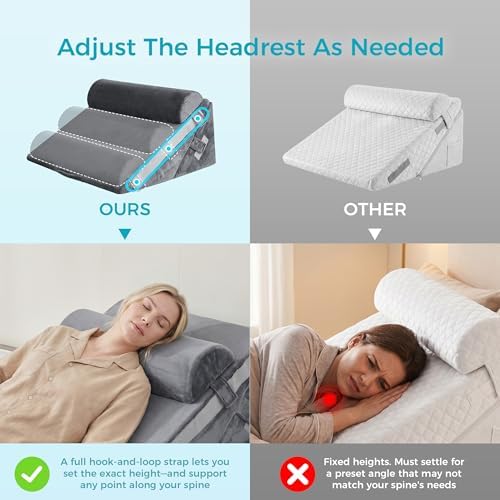 BDEUS 3PCS Wedge Pillow Set for After Surgery, Back Pillow for Bed Sitting up, Orthopedic Foam Wedge Pillow for Acid Reflux Sleep Apnea Back Pain Relief, Post Surgery Pillow for GERD & Snoring, Grey