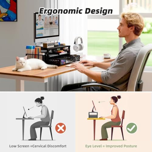 Simple Trending Desk Organizer and Accessories, Monitor Stand Riser, Black