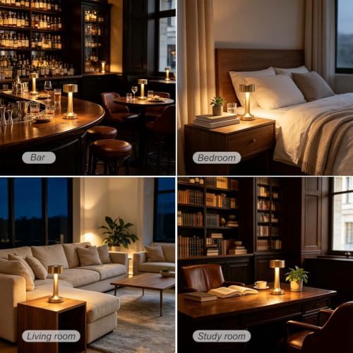 HPUFKOT Portable LED Table Lamp, 3-Levels Brightness Metal Desk Lamp,3 Color Touch Control RechargeableLamp, Ideal Bedside Lamp for Nightstand, Bedroom,Living Room (Light Golden)