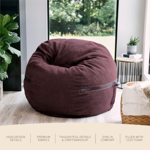 Big Joe Fuf 5Ft Oversized Foam Bean Bag Chair with Removable Cover for Kids, Teens, Adults, Merlot Cloudweave, 5 Foot Large Reading and Gaming Seat