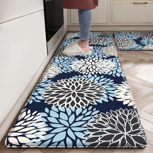 Cushioned Anti-Fatigue Kitchen Mats for Floor – Non-Slip Waterproof Memory Foam Runner, Extra Wide & Long, Comfortable Standing Mat for Kitchen, Sink, Office, Laundry, Navy Blue