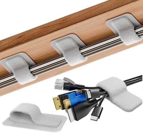 Cable Management Under Desk, 【Up to 15 Cord】【Enhanced Wire Holder】 Reusable Cord Organizer Holder, Adjustable Hook and Loop Cable Ties, Wire Clips Under Table Hider, 20 Pair(Grey)