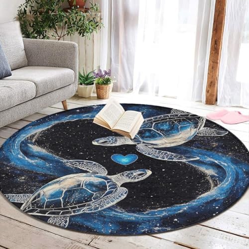 Highly Premium Quality Floor Mat, Office Chair Decor Mat, Room Sofa Yoga Soft Round Carpet Trippy Space Sea Water Love Tortoise Turtle Art, 36inch