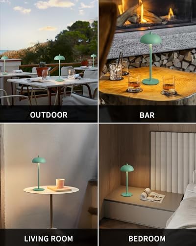 12" Cordless Table Lamps Set of 2, Green Modern Portable Desk Lamp