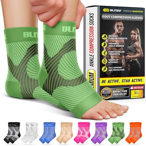 BLITZU Compression Socks for Plantar Fasciitis, Foot, Arch & Ankle Support