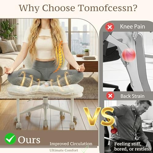Ergonomic Cross Legged Chair, Meditation Chair Plus with Wheels for ADHD/Fidgety Sitters, Height Adjustable & Lumbar Support, Teddy Fabric, Ivory Home Office Furniture