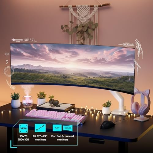 ARES WING Ultrawide Monitor Arm with USB for 17 to 49 Inch Screen, White