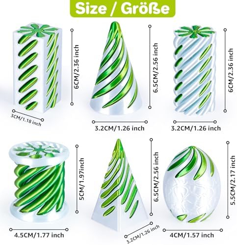 6 Pack Spiral Cone 3D Printed Fidget Toys Set, Yellow Green White