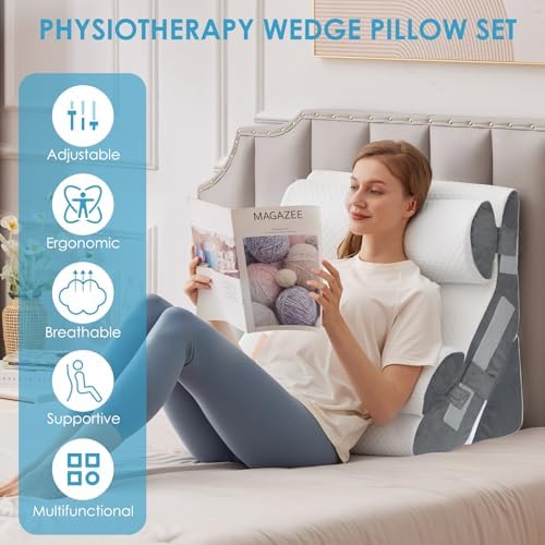 MEGCXIT Wedge Pillow Set for After Surgery, Bed Wedge, 4PCS, White/Grey