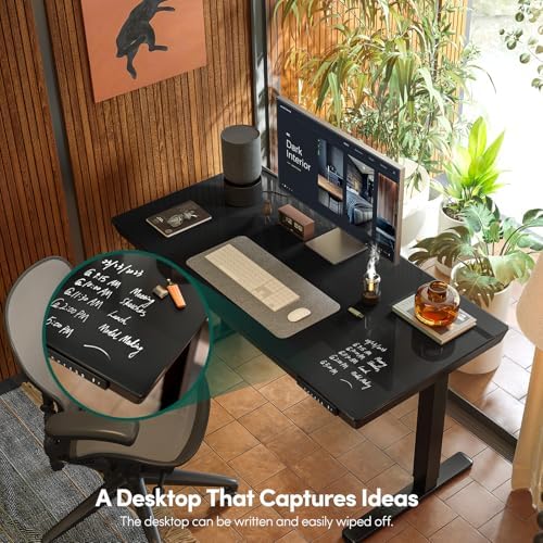 FEZIBO 48 Inch One-Piece Standing Desk with Glass Top and Drawer, Black