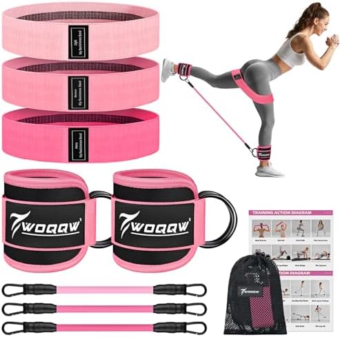 WOQQW Ankle Resistance Bands with Cuffs & Booty Bands Set for Legs & Glutes