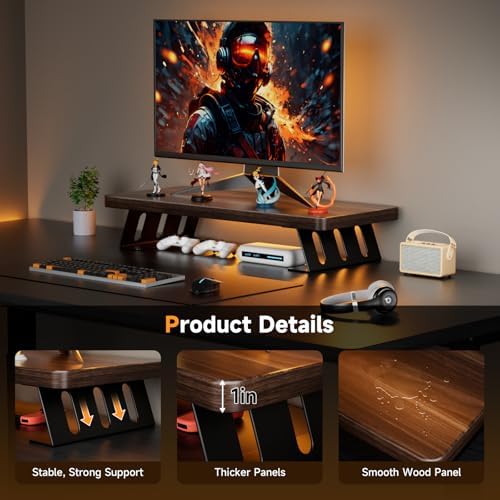 Monitor Stand – 24 Inch Wood Monitor Riser, Holds Up to 220 Lbs, Perfect as a Printer Stand or Laptop Riser, Desktop Shelf for Home Office & Gaming Setup-Dark Walnut