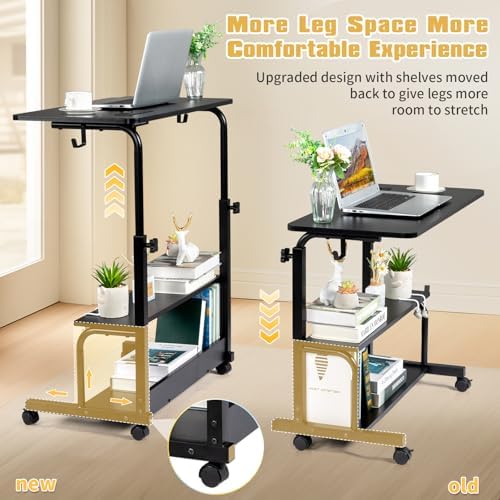 Karl home 31.5" Portable Rolling C-Shaped Computer Desk on Wheels, Black