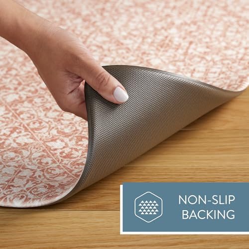 Town & Country Basics Comfort Plus Vintage Medallion Tile Anti Fatigue Comfort Mat, Kitchen Runner Mat, Standing Desk Mat, Dorm Room Rug, Non-Slip Backing, Rust, 18"x55"