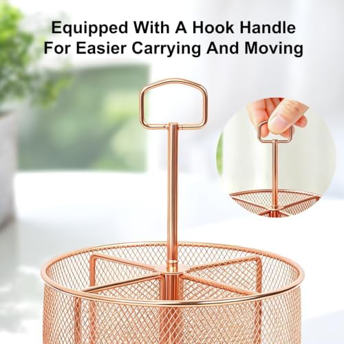 360 Degree Rotating Pen Holder for Desk (Rose Gold, with Handle)