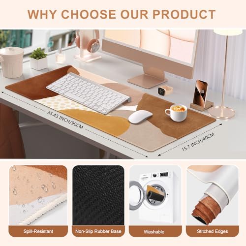 HAOCOO Boho Desk Mat, Large Keyboard Pad for Office, Orange & Brown