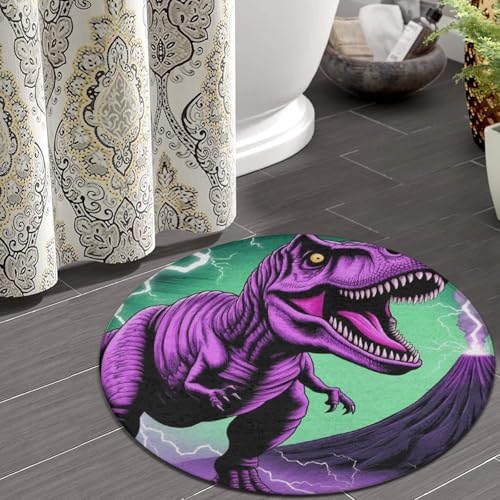 Fashion Round Area Rug Large Non Slip Carpet, Dinosaur T-Rex Unisex Home Decor Mat