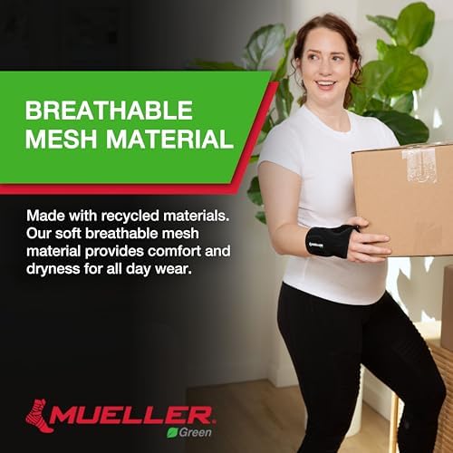 MUELLER Sports Medicine Green Fitted Wrist Brace for Men and Women,Wrist Pain Relief Support,Ideal for Carpal Tunnel,Tendonitis,Arthritis,Right Hand,Black,Small/Medium,(Pack of 2)