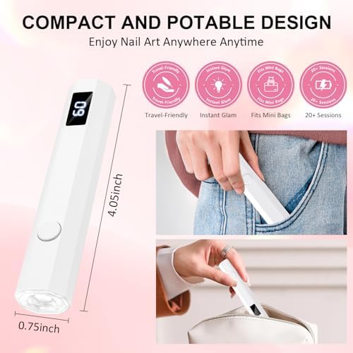 Cordless Mini Nail Lamp 【Skin-Safe Curing】 Portable Handheld UV Light for Gel Nails Rechargeable, Fast Flash Cure LED Nail Dryer for Polish, Nail Strips Salon Home Travel with Stand, White