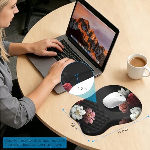 MROCO Ergonomic Mouse Pad with Wrist Support, 11.8 x 7.8 in, Black Flower