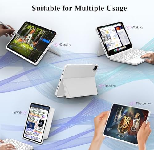 iPad Pro 13 inch Case with Keyboard (M5 2025, M4 2024), Magnetic Detachable Backlit Keyboard Case, Multi-Trackpad, Landscape/Portrait, 160° Adjustable Stand, Slim Protective Case (White)