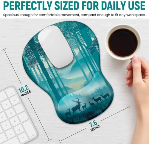 Ergonomic Mouse Pad with Wrist Rest, Gel Wrist Support, Deer Forest