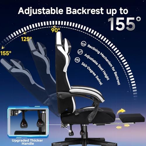 GTPLAYER Gaming Chair, Video Game Chairs with Footrest and Lumbar Support, Computer Chair for Adults with Extended Backrest, Ergonomic Reclining Silla Gamer, Fabric, Black
