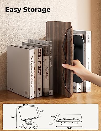 Tounee Book Stand for Reading, Adjustable Book Holder with 360° Swivel Base, Foldable Cookbook Stand Recipe Book Holder with Elastic Page Clips for Music Scores, Recipe, Tablet, Laptop-Gray