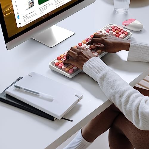 MOFII Wireless Keyboard and Mouse Combo,2.4GHz Retro Full-Size Wireless Keyboard with Number Pad and Cute Wireless Mouse for Computer PC Desktops Laptop WindowsxP/7/8/10 (Lipstick Colorful)
