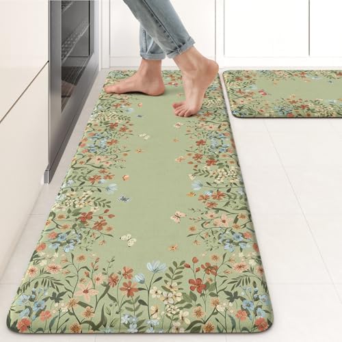 KIMODE Anti Fatigue Kitchen Mat for Floor, Butterfly Flower Kitchen Rugs