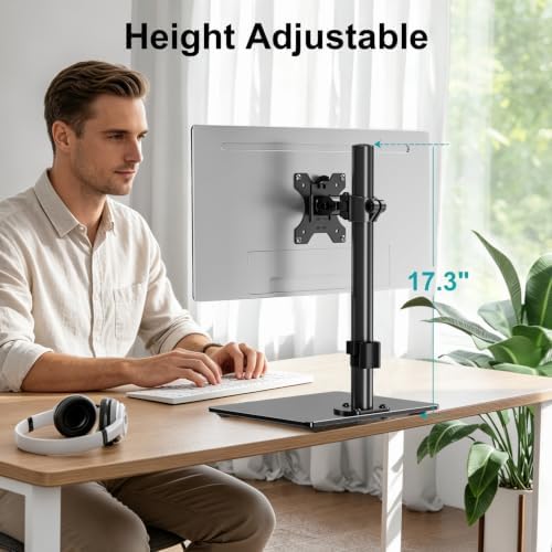 MOUNT PRO Single Monitor Stand Fits Max 32 inch Screen, Free-Standing Computer Desk Stand, Display Mount with Height Adjustable, Swivel, Tilt, Rotation, VESA Monitor Stand 100x100
