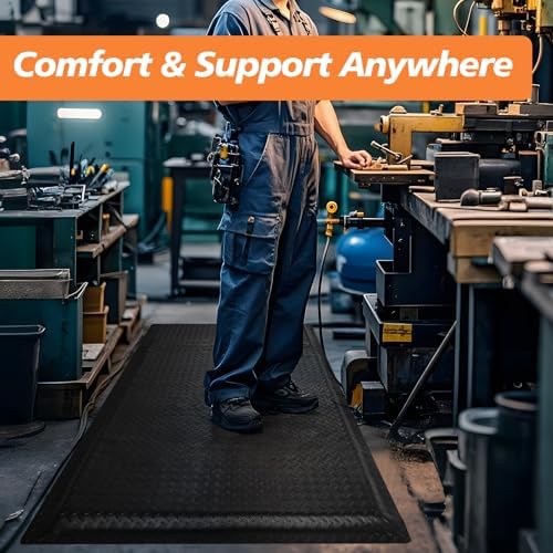 Anti Fatigue Mats Industrial 3' x 6' 15/16" Thick Ergonomic Standing Mat Commercial Heavy Duty Diamond Plate Shop Floor Mats Helps Relieve Back and Leg Soreness