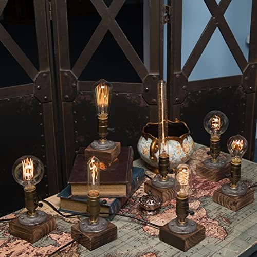 Vintage Table Lamp, Industrial Dimmable Nightlight Steampunk Desk Lamp with E26 Lamp Holder for Bedroom Living Room Home Art Display Cafe Bar Studio Antique Decor(Without Bulb)