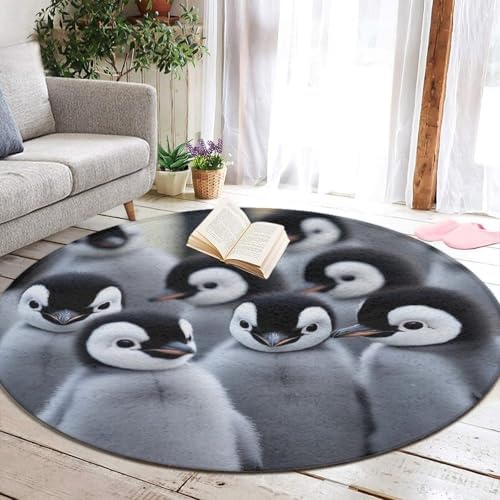 Fashion Round Area Rug Large Non Slip Carpet Unisex Home Decor Mat Cute Penguins Fun Art