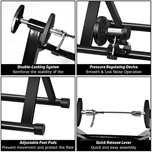 Bike Trainer Stand, Stationary Bike Stand for Indoor Riding, Steel Bicycle Exercise Magnetic Stand for 26-28” Wheels with Front Wheel Riser, Quick Release Folding Exercise Bike Stand Trainers